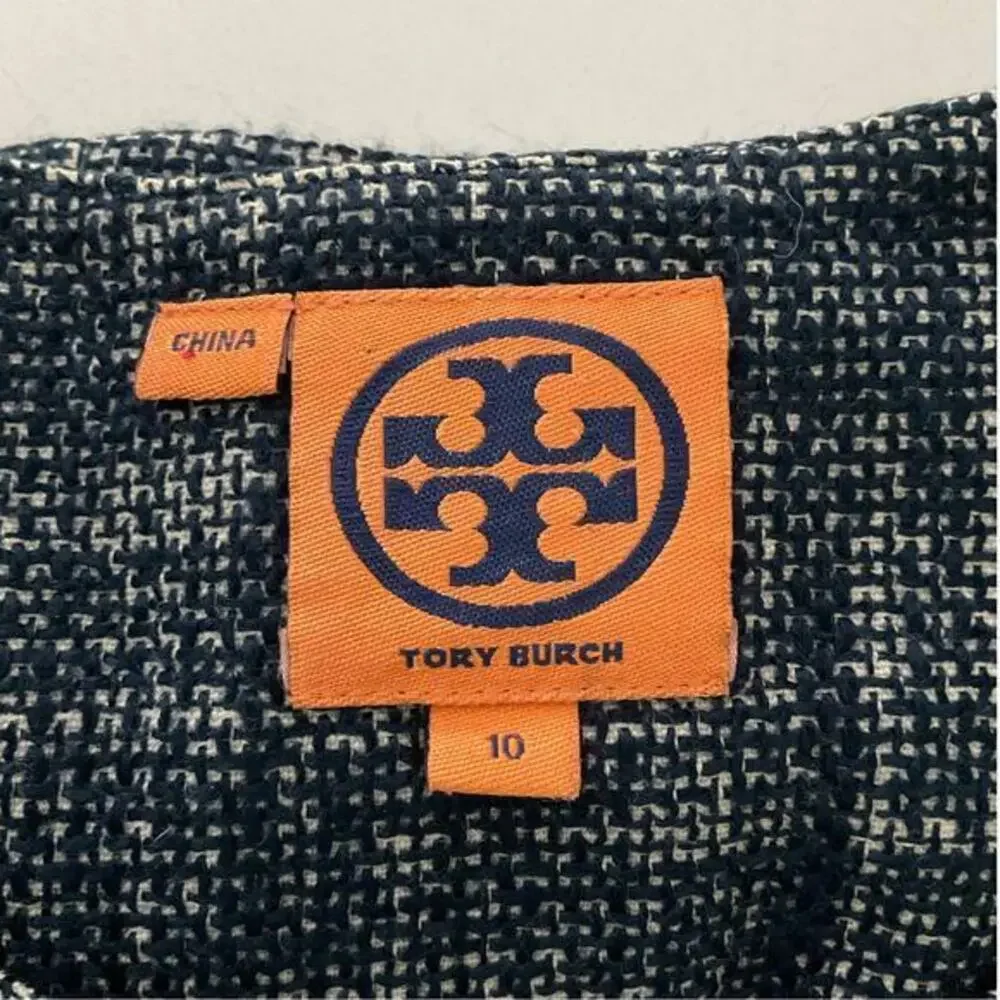 TORY BURCH Blue White Heathered Tweed Blazer‎ Jacket Size 10